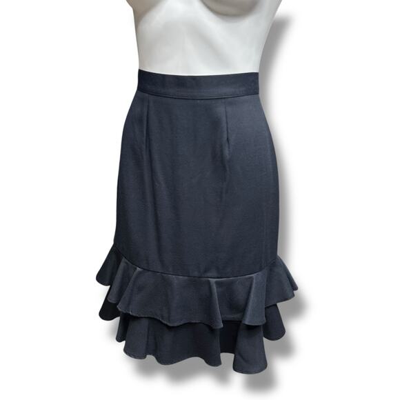 Vtg Worthington Skirt Tiered Ruffle Fit & Flare A Line Black Knee Length Size 6 - Picture 1 of 10